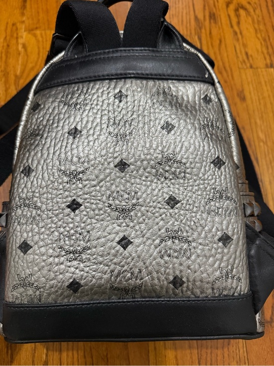 MCM Silver Metallic Backpack with Black Trim main image 4